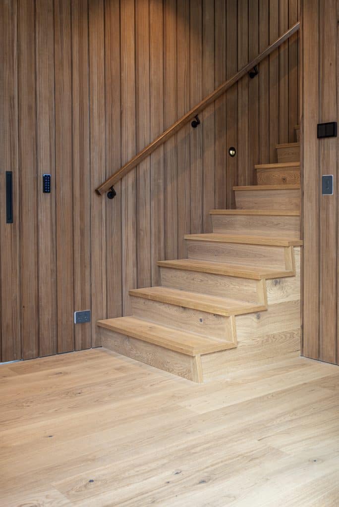 light hardwood floor - Cashmere in St Heliers- staircase timber clad -