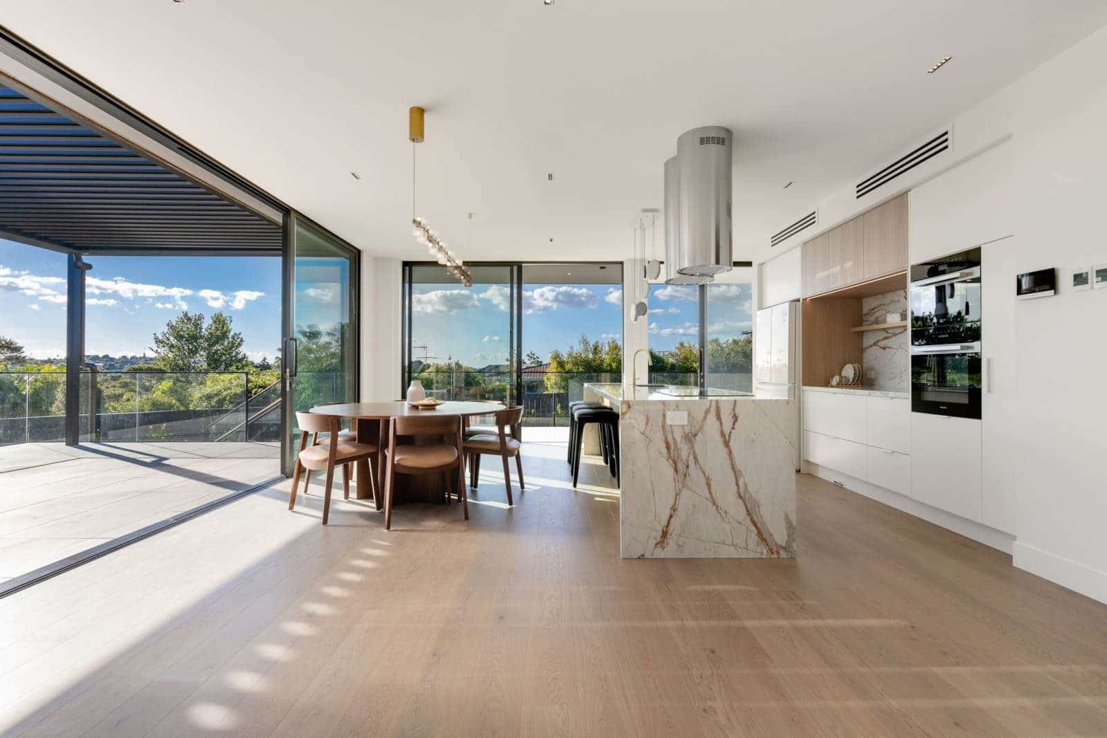 views from auckland home showcasing natural oak timber flooring